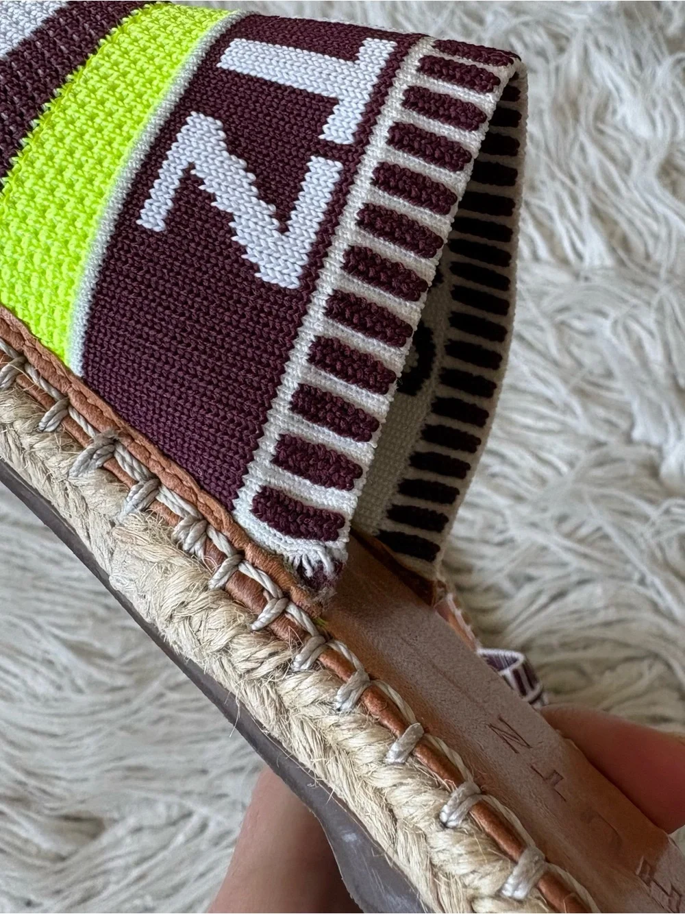 Schutz Logo Knit Multicolor Striped Flat Side Espadrille Sandals Size 38